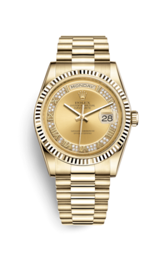 Rolex Day-Date 36 Yellow Gold Fluted / President / Champagne Diamonds 118238-0126