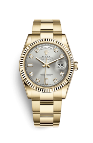 Rolex Day-Date 36 Yellow Gold Fluted / Oyster / Silver Diamonds 118238-0163