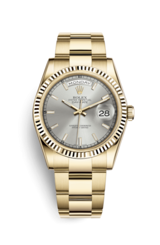 Rolex Day-Date 36 Yellow Gold Fluted / Oyster / Silver 118238-0164