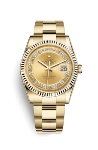 Rolex Day-Date 36 Yellow Gold Fluted / Oyster / Champagne Diamond 118238-0181