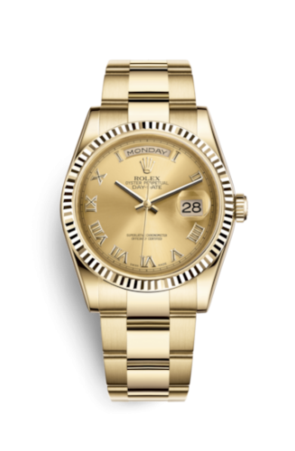 Rolex Day-Date 36 Yellow Gold Fluted / Oyster / Champagne Roman 118238-0183