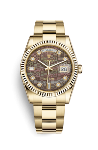 Rolex Day-Date 36 Yellow Gold Fluted / Oyster / Black MOP Computer 118238-0191