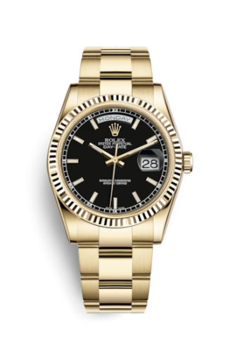 Rolex Day-Date 36 Yellow Gold Fluted / Oyster / Black 118238-0194