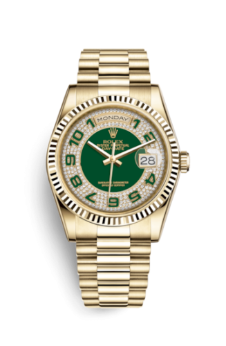 Rolex Day-Date 36 Yellow Gold Fluted / President / Green Paved 118238-0237