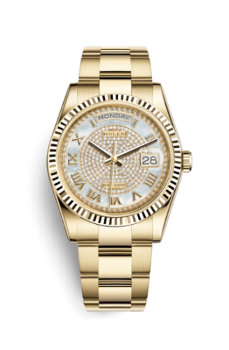 Rolex Day-Date 36 Yellow Gold Fluted / Oyster Diamond / Paved Roman 118238-0386