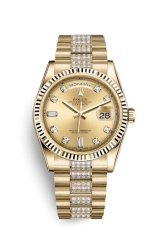 Rolex Day-Date 36 Yellow Gold Fluted / President Diamonds / Champagne Diamond 118238-0404