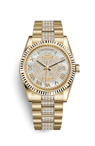 Rolex Day-Date 36 Yellow Gold Fluted / President / MOP Paved 118238-0406