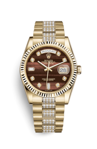 Rolex Day-Date 36 Yellow Gold Fluted / President Diamonds / Bull's Eye 118238-0421