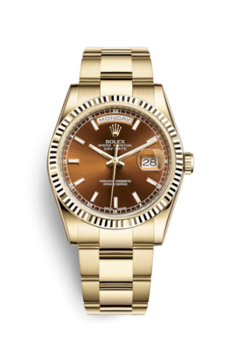 Rolex Day-Date 36 Yellow Gold Fluted / Oyster / Cognac 118238-0425