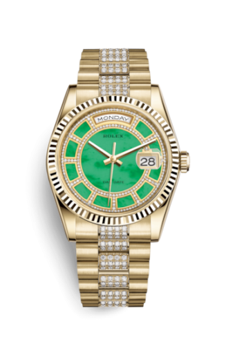 Rolex Day-Date 36 Yellow Gold Fluted / President Diamonds / Green Jade Carousel 118238-0436