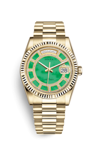 Rolex Day-Date 36 Yellow Gold Fluted / President / Green Jade Carousel 118238-0437