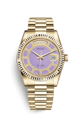 Rolex Day-Date 36 Yellow Gold Fluted / President / Lavender Jade Carousel 118238-0442