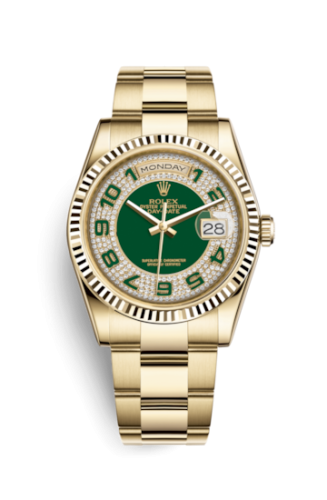 Rolex Day-Date 36 Yellow Gold Domed / Oyster / Green Paved 118238-0473