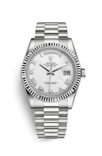 Rolex Day-Date 36 White Gold Fluted / President / White Roman 118239-0077