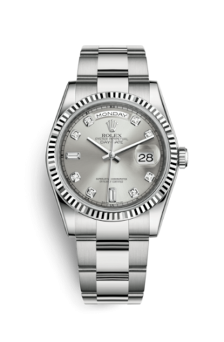 Rolex Day-Date 36 White Gold Fluted / Oyster / Silver Diamonds 118239-0078