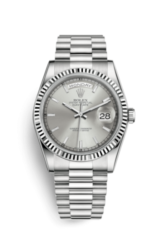 Rolex Day-Date 36 White Gold Fluted / President / Silver 118239-0085
