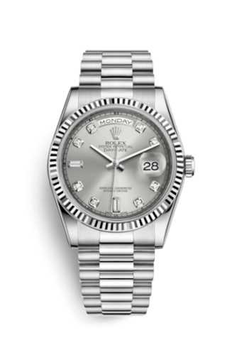 Rolex Day-Date 36 White Gold Fluted / President / Silver Diamond 118239-0086