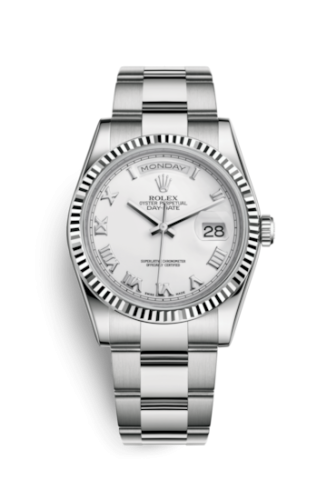 Rolex Day-Date 36 White Gold Fluted / Oyster / White Roman 118239-0088