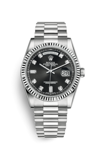Rolex Day-Date 36 White Gold Fluted / President / Black Diamond 118239-0089