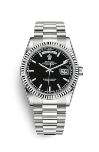 Rolex Day-Date 36 White Gold Fluted / President / Black 118239-0090
