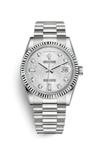 Rolex Day-Date 36 White Gold Fluted / President / Silver Computer 118239-0092