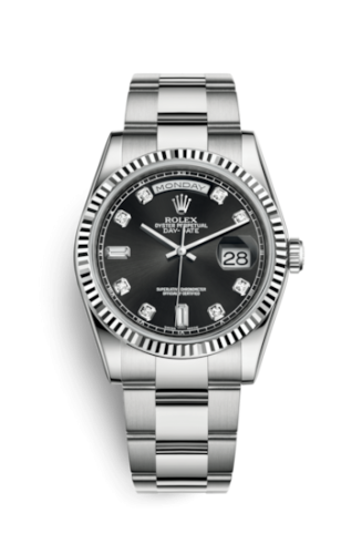 Rolex Day-Date 36 White Gold Fluted / Oyster / Black Diamonds 118239-0099