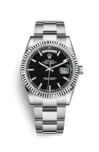 Rolex Day-Date 36 White Gold Fluted / Oyster / Black 118239-0121