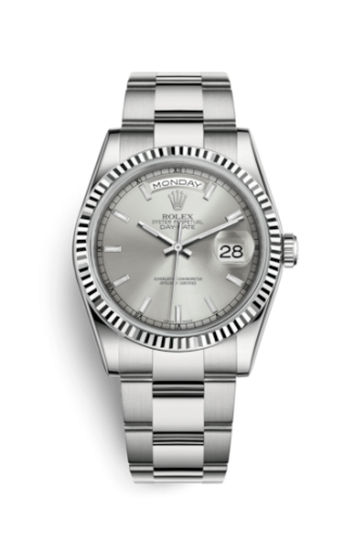Rolex Day-Date 36 White Gold Fluted / Oyster / Silver 118239-0124