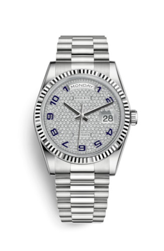 Rolex Day-Date 36 White Gold Fluted / President / Paved 118239-0144