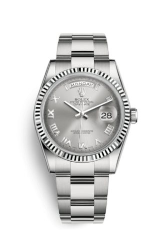 Rolex Day-Date 36 White Gold Fluted / Oyster / Grey Roman 118239-0145