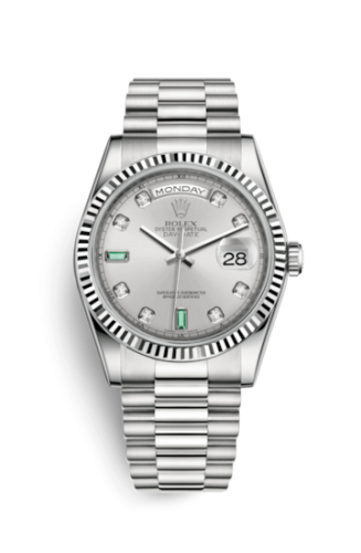 Rolex Day-Date 36 White Gold Fluted / President / Silver Diamond Emerald 118239-0269