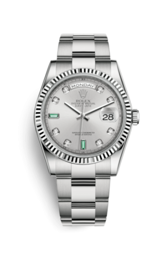 Rolex Day-Date 36 White Gold Fluted / Oyster / Silver Diamond Emerald 118239-0271