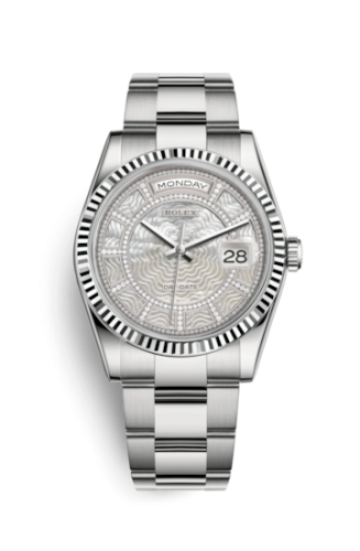Rolex Day-Date 36 White Gold Fluted / Oyster / MOP Carousel 118239-0281
