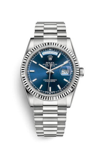 Rolex Day-Date 36 White Gold Fluted / President / Blue 118239-0287