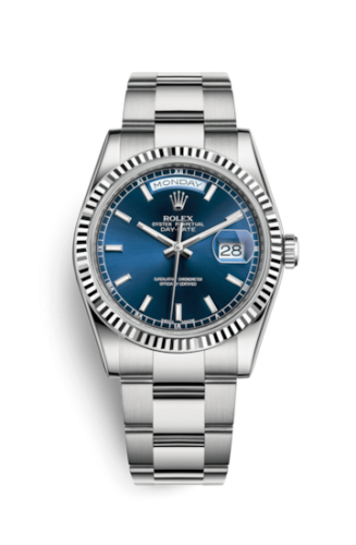 Rolex Day-Date 36 White Gold Fluted / Oyster / Blue 118239-0303