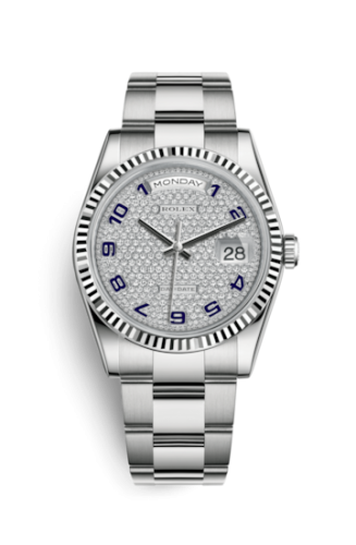 Rolex Day-Date 36 White Gold Fluted / Oyster / Paved 118239-0311