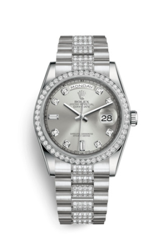 Rolex Day-Date 36 Platinum Diamonds / President Diamonds / Silver Diamond 118346-0016