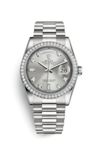 Rolex Day-Date 36 Platinum Diamonds / President / Silver Diamonds 118346-0024