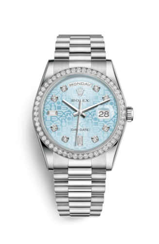 Rolex Day-Date 36 Platinum Diamonds / President / Ice Blue Computer 118346-0027