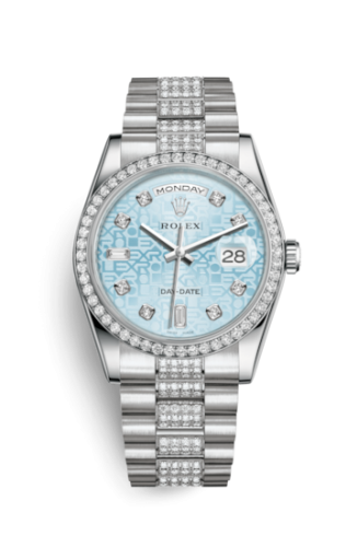 Rolex Day-Date 36 Platinum Diamonds / President Diamonds / Ice Blue Computer 118346-0032