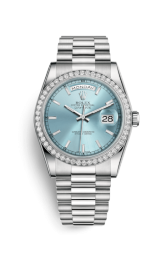 Rolex Day-Date 36 Platinum Diamonds / President / Ice Blue 118346-0047