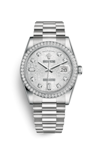 Rolex Day-Date 36 Platinum Diamonds / President / Silver Computer 118346-0050
