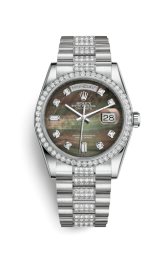 Rolex Day-Date 36 Platinum Diamonds / President Diamonds / Black MOP 118346-0074