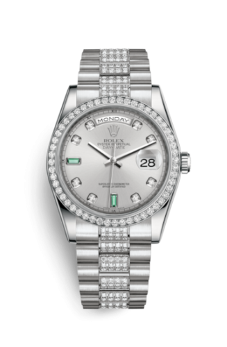 Rolex Day-Date 36 Platinum Diamonds / President Diamonds / Silver Diamond Emerald 118346-0083