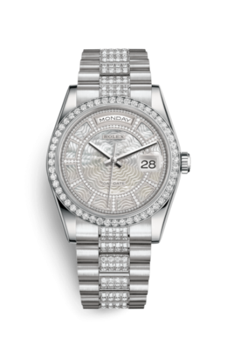 Rolex Day-Date 36 Platinum Diamonds / President Diamonds / White Carousel 118346-0091