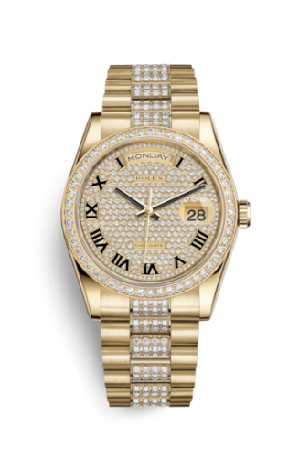 Rolex Day-Date 36 Yellow Gold Diamonds / President Diamond / Paved Roman 118348-0013