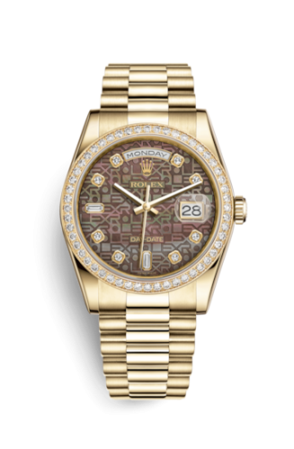 Rolex Day-Date 36 Yellow Gold Diamonds / President / Black MOP Computer 118348-0026