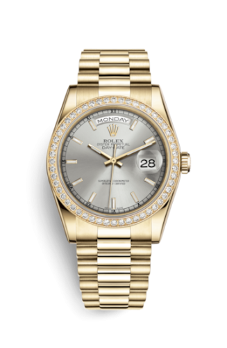 Rolex Day-Date 36 Yellow Gold Diamonds / President / Silver 118348-0036