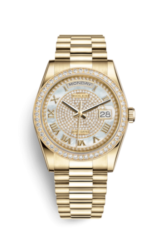 Rolex Day-Date 36 Yellow Gold Diamonds / President Diamond / Paved Roman 118348-0040