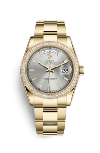 Rolex Day-Date 36 Yellow Gold Diamonds / Oyster / Silver 118348-0046